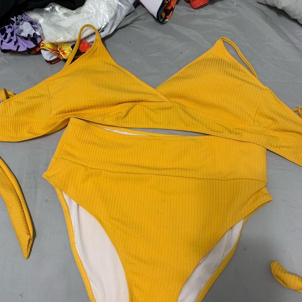 Mustard color 2 piece high waist swimset